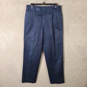 Vintage Lands End Pants Mens 32x31 Blue Pleated Chino USA Polyester Cotton